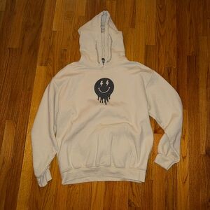 Gildan Cream Hoodie with Smiley Graphic